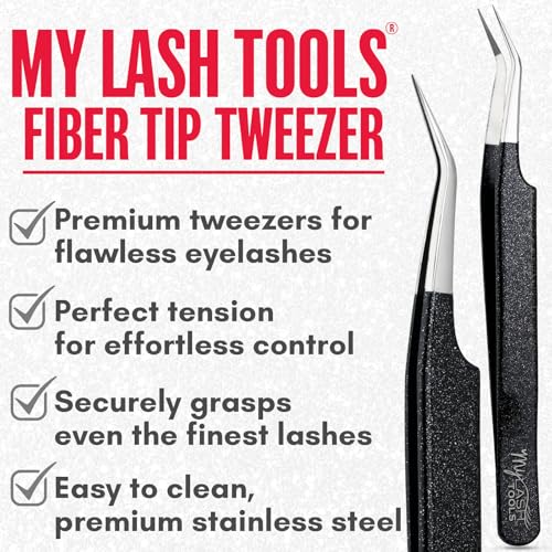 Isolation Fiber Tip Lash Tweezers – 12cm Eyelash Extension Tweezer with Fine Nano Grip Tip, Stainless Steel, Non-Slip Handle (Black) - color: Mlt-mysl-22