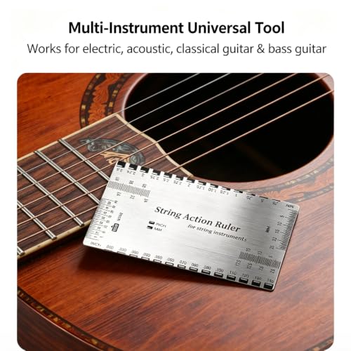 String Action Gauge Ruler, Precision Guitar String Height Measuring Tool for Electric, Acoustic & Bass Guitar, Professional Luthier Setup Ruler for String Action Adjustment