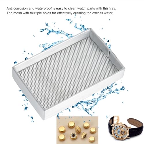 3.2 x 2in Mini Watch Parts Drying Tray, Aluminum Frame Steel Mesh Dryer Plate for Tiny Watch Components Storage, Cleaning and Air Drying