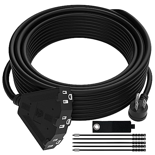 Outdoor Extension Cord 25FT with 3 Outlets, 3 Prong Power Grounded, 14AWG - size: 25FT, style: 14AWG (14 Gauge)