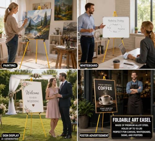 MXG 7-66" Adjustable Yellow Easel Stand for Sign,Painting & display - color: Yellow