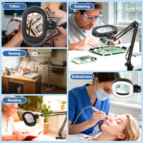 Floor Magnifying Glass with Light, 4 Wheel Stable Stand Base 12X 30X - color: Black