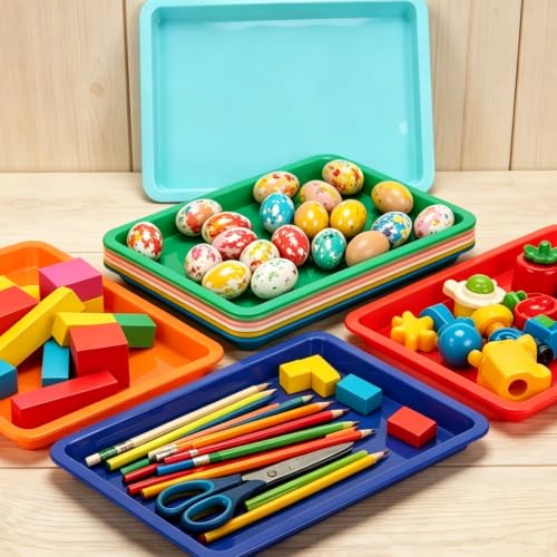 10 Pack Plastic Art Trays – 10 Colors Activity Craft Tray, 13.4" x 10" x 1" Organizer Tray for DIY Projects, Painting, Beads, Play Dough, Slime – BPA Free PP Material, Stackable for Easy Storage