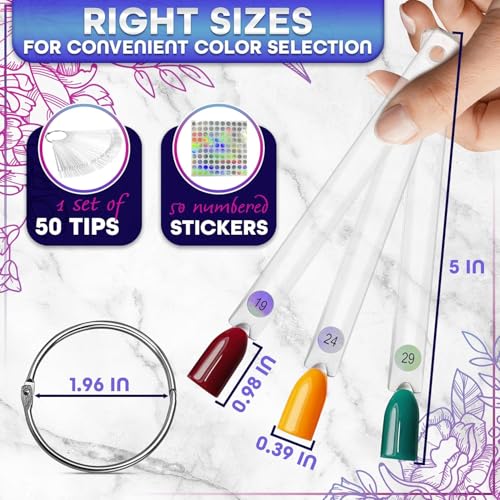 50 Pcs Clear Nail Swatch Sticks, Numbered Tips & Metal Ring, Acrylic - color: 50Pcs Clear Acrylic Nail Polish Swatch Sticks