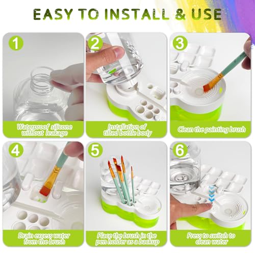 2025 Multifunctional Paint Brush Cleaner Brush rinse cup: Acrylic Paint brush cleaner tool Paint water cup Paint Water Dispenser Paint Brush Washer paint brushes for kids paint station art supplies - color: 01 Green