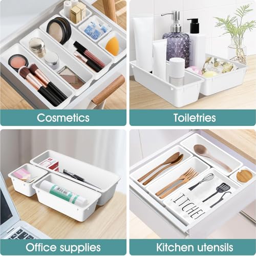 25 PCS Plastic Drawer Organizer Set, Makeup Organizers and Storage Bins - color: White