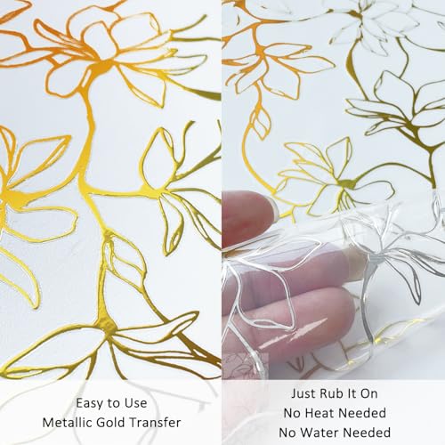 Gold Foil Rub on Transfer for Furniture DTF Transfers for Wood Drawer Decor, Magnolia - style: Magnolia