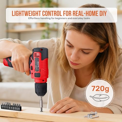 Hi-Spec 8V USB Power Drill Driver Bit Set with Hanging Kit for DIY, Red - color: Red