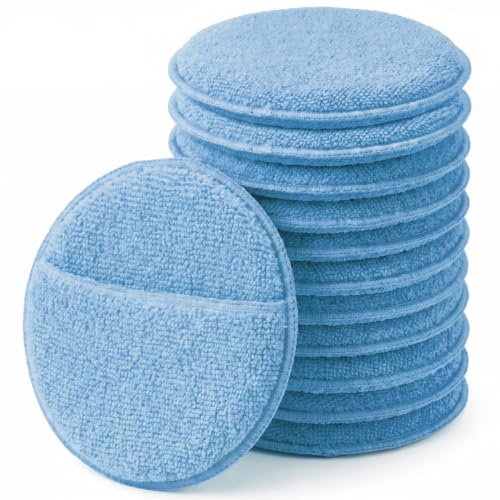 12Pcs 5-Inch Microfiber Foam Wax Applicator Pads with Finger Pocket - color: Solid Blue, size: 12pcs