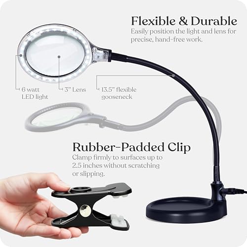 Brightech LightView Pro Flex 2 in 1 Magnifying Desk Lamp, 2.25x Light Magnifier, Adjustable Gooseneck Magnifying Glass with Light for Crafts, Reading, Close Work - size: 5 Diopter (2.25x)