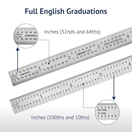 PEC Tools 12 Inch Rigid Metal Rule -5R Graduation, Made in USA - color: Carbon Steel-Rigid, size: 12"