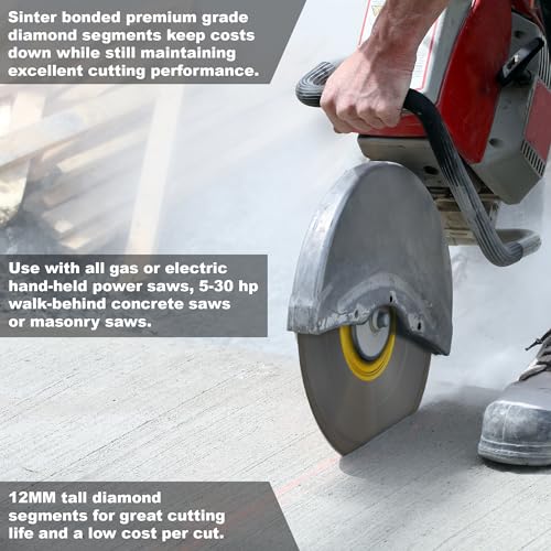 Cougar HS 14 Inch Diamond Concrete Saw Blade, Premium General Purpose Segmented Blade, Dry/Wet Cutting Concrete, Masonry, Brick, & Block 1"-20mm Arbor - size: 14 Inch