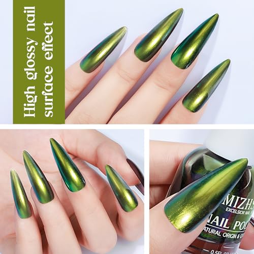 MIZHSE Chameleon Nail Polish Quick Dry, Bright Green Nail Polish High Shine - color: Chameleon Bright Green