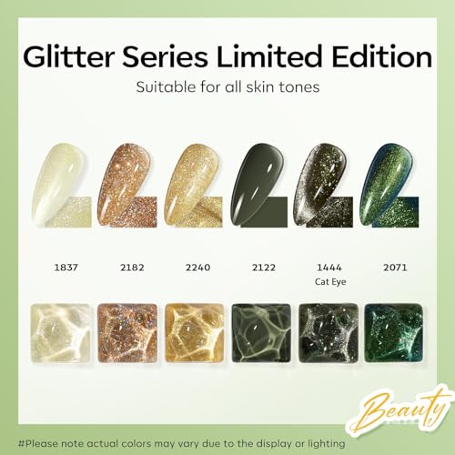 modelones Green Gel Nail Polish Set, 6 Colors Cat Eye Giltter with Magnet - color: A-1-Emerald Lime