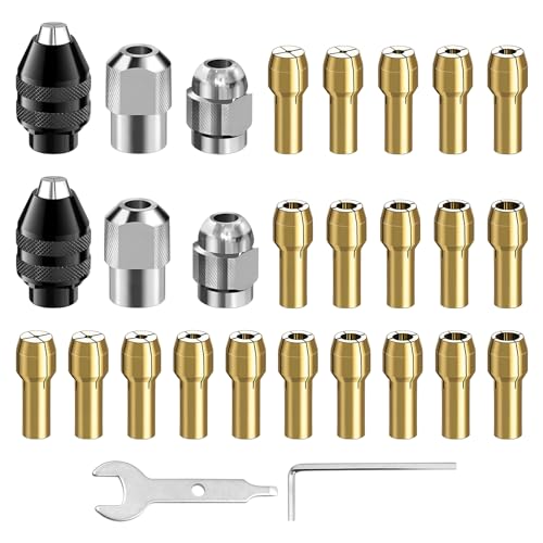 EMVANV 28pcs/set Drill Chuck Collet for Dremel, 1/32 To 1/8inch Drill Chuck Collet Set, with 2pcs British 4486 3-jaw chuck, Chuck Shank Rotary Tool Quick Change Adapter