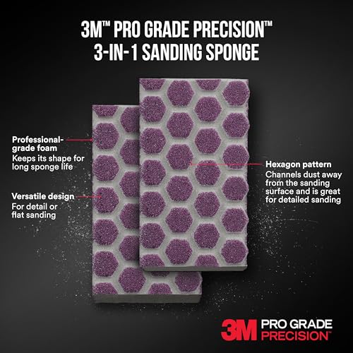 3M DCDA320-PGP-1T Pro Grade Precision 3-in-1 Angled Faster Sanding Sponge, 320-Grit Extra-Fine, 2.5" x 4.5" x 1" - size: 2.5 in x 4.5 in x 1 in - 1 Sponge, style: 320 Grit X-Fine