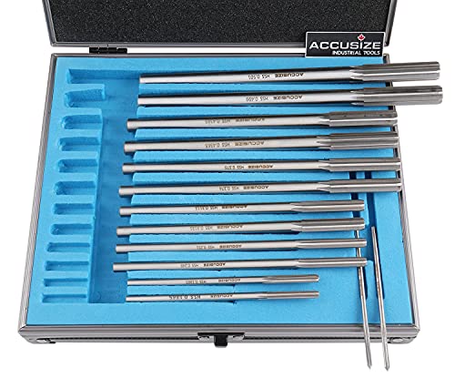 Accusize Industrial Tools Chucking Reamer Set, 0.1240" to 0.5010", 14 Pc - size: Over & Under Size 0.1240"-0.5010"