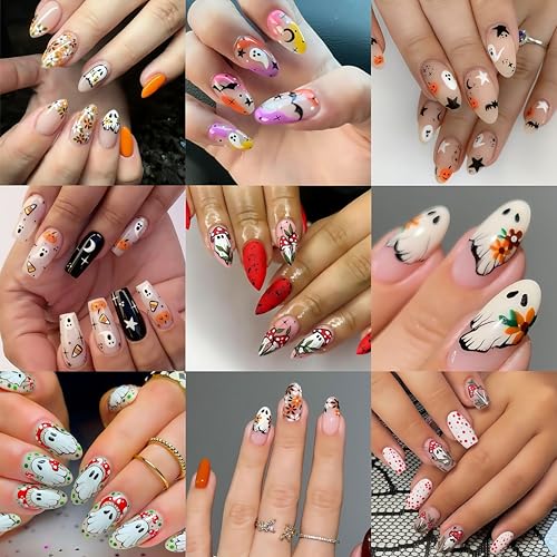 8Pcs Halloween Nail Art Stickers Decals Cute Ghost Pumpkin 3D Self Adhesive Nail Decals Flower Spooky Mushroom Ghost Nail Design Pumpkin Cats Spider Bats French Manicure Supplies for Women Nail Decor - style: bats