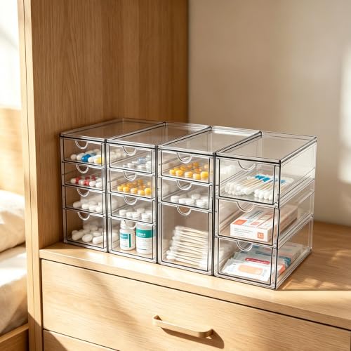 Prsildan Acrylic Desk Organizers with 14 Drawers, Stackable Makeup Storage - size: Stackable-14 Drawers