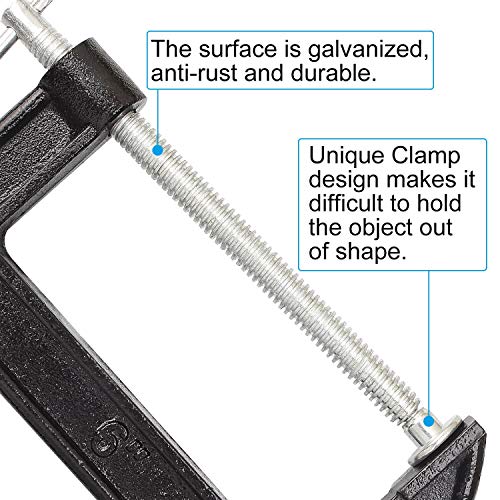 Abuff 4 Piece 6 Inch C-Clamp Set - Industrial Strength, Heavy Duty Iron C Clamps for Woodworking, Welding, and Building