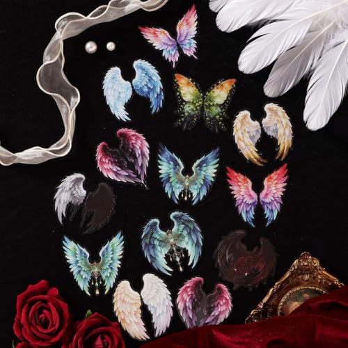 60 Pcs Angel Feather Wings PET Stickers, Gothic Fairy Decals Set - color: Wings of the Dark Night