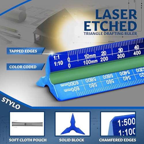 Stylo Architectural Scale Ruler, 12 Inch Aluminum, Blue Metric - color: Blue, size: 12 inch (Metric)