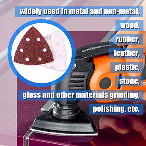 Glarks 50-Pieces 90mm / 3.5 Inch Triangle Mouse Detail Sander Sandpaper Sanding Paper Hook and Loop Assorted 40/60/80/120/180/240/400/600/800/1000 Grits for Random Orbital Sander(6 Holes)