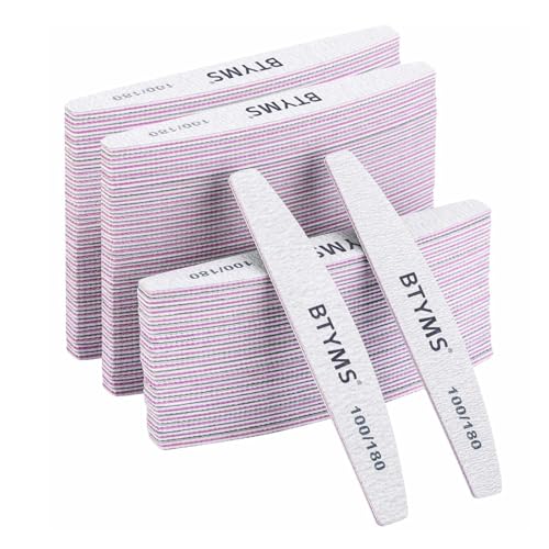 BTYMS 100Pcs 100/180 Grit Nail File and Buffer Professional Double-Sided Emery Boards for Acrylic, Gel & Natural Nails - size: 100 Count (Pack of 1)