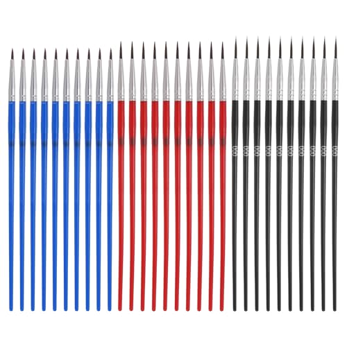 MECCANIXITY 30Pcs Miniature Paint Brushes(Blue #0/Red #00/Black #000) - color: Blue/Red/Black, size: #0/#00/#000