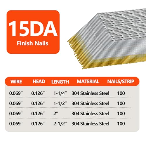 SS304 15 Gauge 34 Degree Angled Finish Nails 1-3/4 Inch 2000-Pack - size: 1-3/4" - 2000 pcs