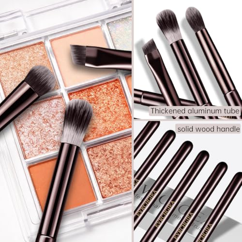 Eye Makeup Brush Set, 6 Pcs Professional Blending Eyeshadow Makeup Brushes for Concealer Eyebrows Eyeliner, Soft Hairs & Wood Handle…… (coffee 6pcs) - color: coffee 6pcs