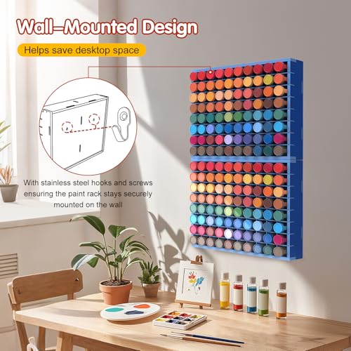 Krafetto 2 Pack 80-Grid Paint Organizer for 2 Oz Bottles, Wall Mount, Blue - color: 2pc blue paint rack