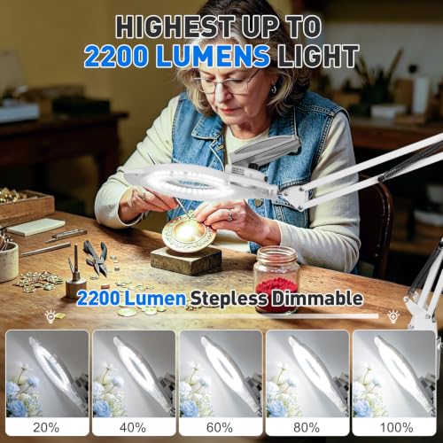 KIRKAS LED Magnifying Lamp with Clamp, 2,200 Lumens Dimmable 28in 12X - color: White 28in