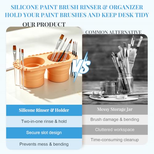 Paint Brush Cleaner Foldable Silicone Cleaning Container 8.8x4.2in, Brush Washing Station for Acrylic Oil Watercolor Painting, Artist Cleaner Tool for Students & Artists, Gift, Beige - color: Beige