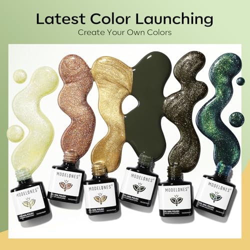 modelones Green Gel Nail Polish Set, 6 Colors Cat Eye Giltter with Magnet - color: A-1-Emerald Lime