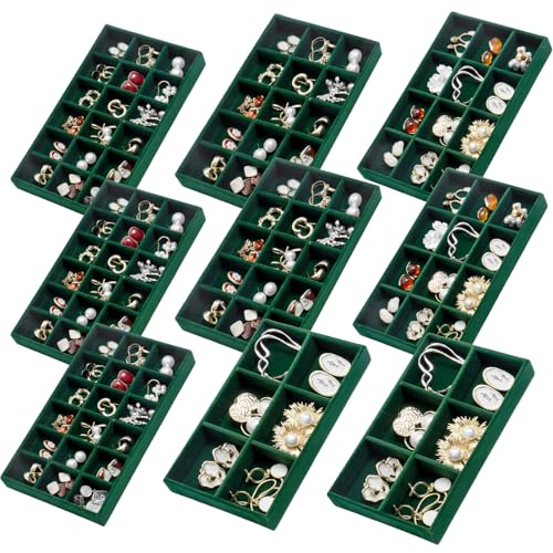 SPAKOWN Jewelry Organizer for Drawer Velvet Jewelry Tray - Set of 9 Green - color: Green