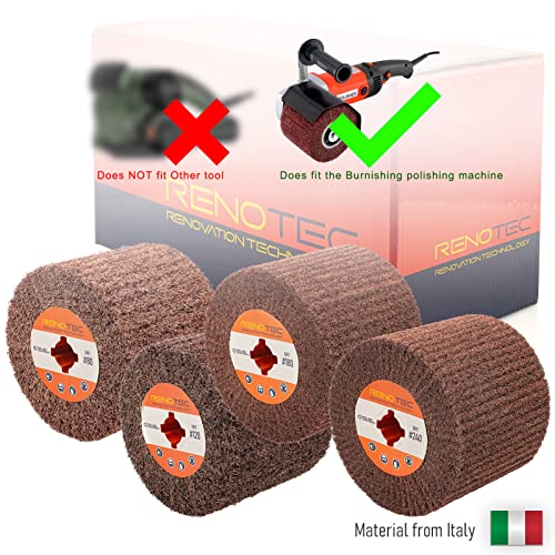 Non-Woven Wheel, 120x100mm, Italian Material, Wire Drawing Satin Finish of Metal Surface, Conditioning Drum Burnishing Wheel (80-240 Grit Set) - style: Assorted 4 Pack Grit 80-120-180-240