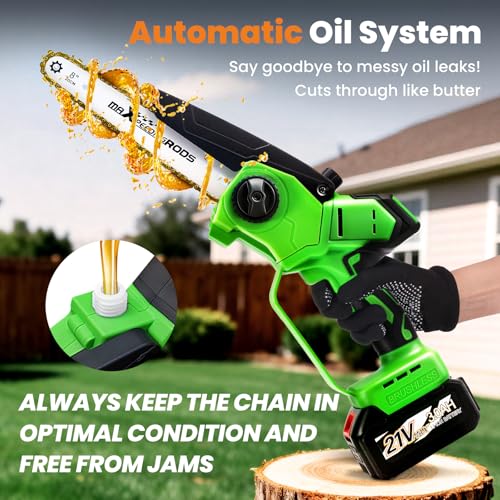 maXpeedingrods Electric Chainsaw Cordless, 8 Inch & 6 Inch Mini Chainsaw - color: Light Green 1 Battery 8 Inch