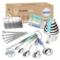 CuttleLab 22-Piece Stainless Steel Measuring Cups and Spoons Set, Tad Dash Pinch Smidgen Drop Mini Measuring Spoons, Measuring Stick Leveler, Measurement Conversion Chart Fridge Magnet, (Farmhouse) - color: Farmhouse