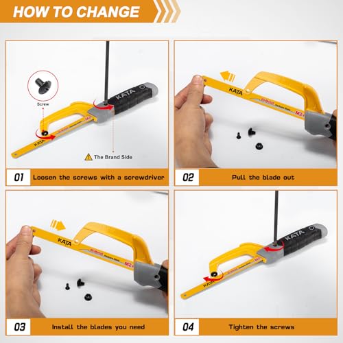 KATA 10 Inch Mini Hacksaw for Metal & Wood Cutting with 4-Piece Blades - size: 10 Inch (4 Blades)