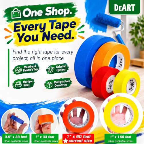 DEART Colored Masking Tape Painters Tape 12, 8 or 6 Pack - 1 or 0.6 Inches for DIY Crafts Arts Supplies, Whiteboard Tape Dry Erase Board Tape for Kids No Residue (6, Large (20 Yd) Multicolor) - size: 1 inch (20 Yd)