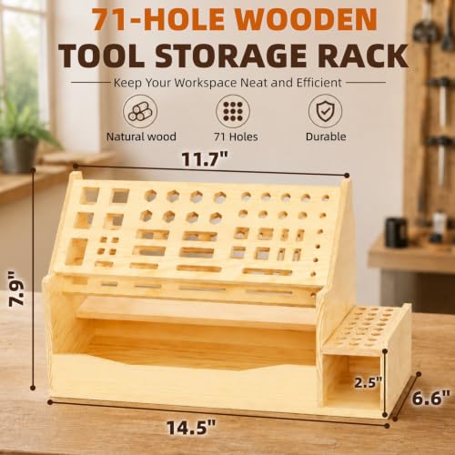 71 Holes Wooden Screwdriver Organizer, Tool Bench Holder