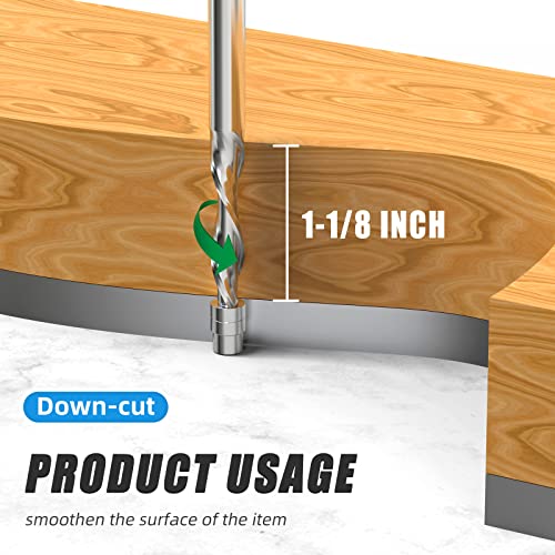 1/4-Inch Diameter Spiral Flush Trim Router Bits, Down-Cut Flush Trim Solid Carbide Spiral Router Bit 1/4-Inch Shank. - style: Down-Cut