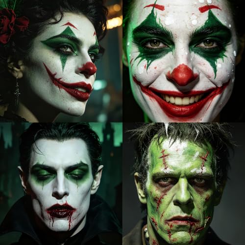 BADCOLOR 3PCS Red White Light Green Halloween Makeup Accessories, Full-Coverage Hypoallergenic Facepaint Kit for Witch Zombie Monster Vampire Skeleton Costume Party - color: 3PCS Red & White & Light Green