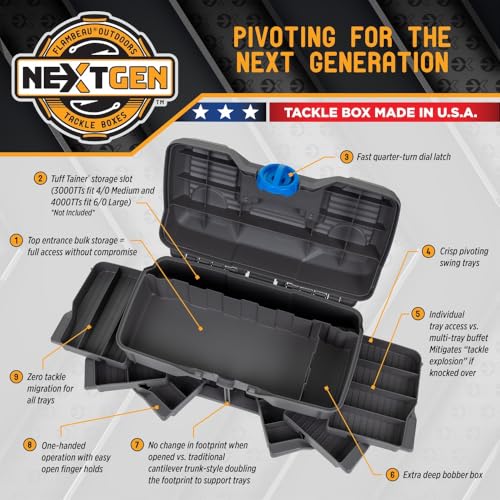 Flambeau Outdoors NextGen 6/0 Tackle Box, 6 Trays, 25-Piece Kit, Dark Gray