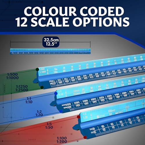 Stylo Architectural Scale Ruler, 12 Inch Aluminum, Light Blue Metric - color: Light Blue, size: 12 inch (Metric)