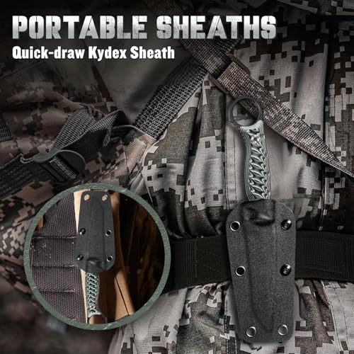 DRGSKL Tanto Fixed Blade Knife - Camping Knife with Sheath - Green - color: Green