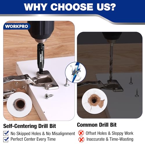 WORKPRO Self Centering Drill Bit Set, 3-Piece VIX Bit with Hex Key