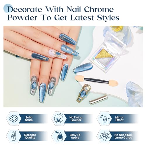 MIZHSE Cat Eye Gel Nail Polish Set - Blue Galaxy Magic Effect High Shine - color: Glass Blue