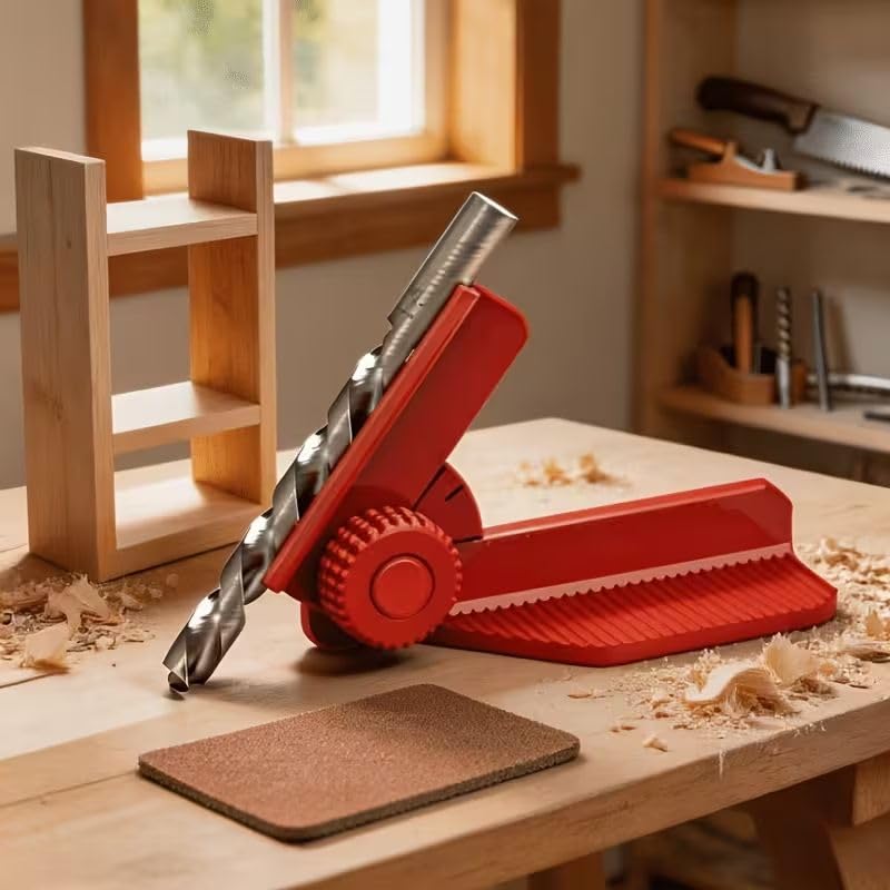 Precision Drill Guide Block for Straight Holes, DIY Jig with Angle Adjustment, Compact for Woodworking Metalworking,Red